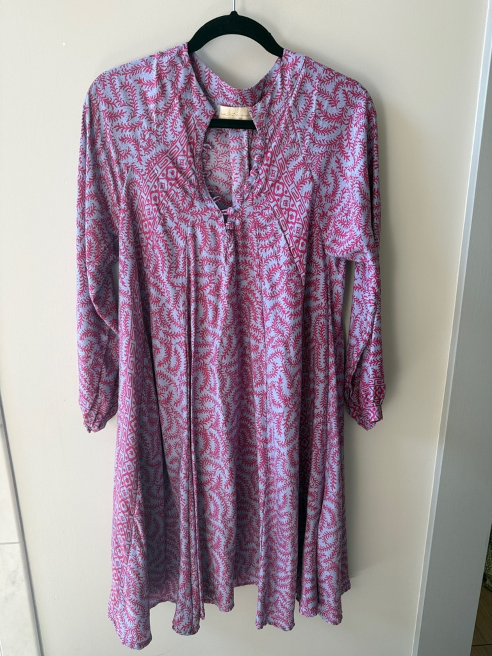 Natalie Martin Pink and White Printed Long-Sleeve Dress